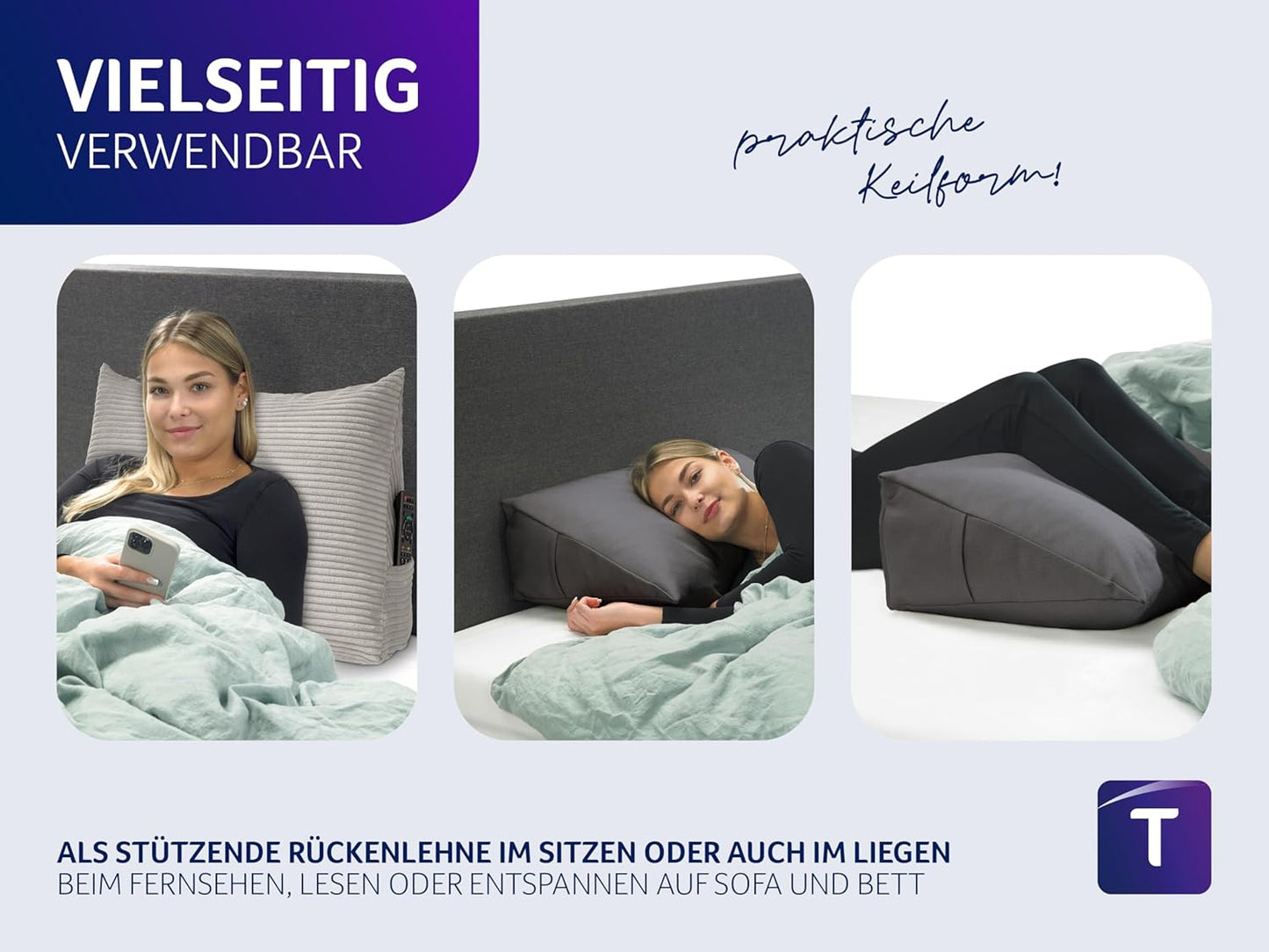 Cozy Rückenkissen mit Seitenfach, Hellgrau Kord (100% Polyester)