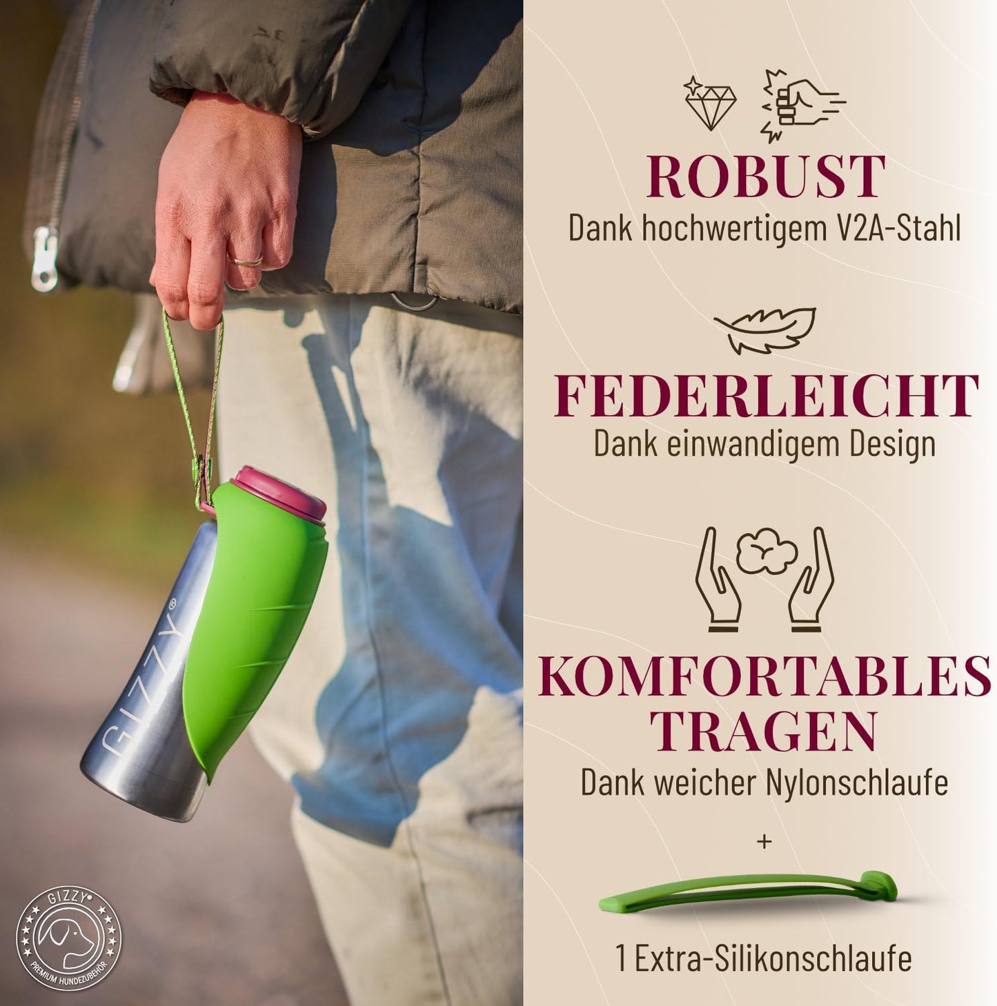 Trinkflasche für Hunde für unterwegs, Apfelgrün 500 ml