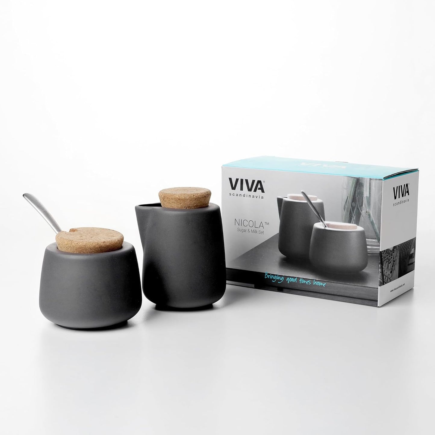 Kaffee- und Tee-Servierset mit Kännchen und Zuckerdose, Anthrazitgrau