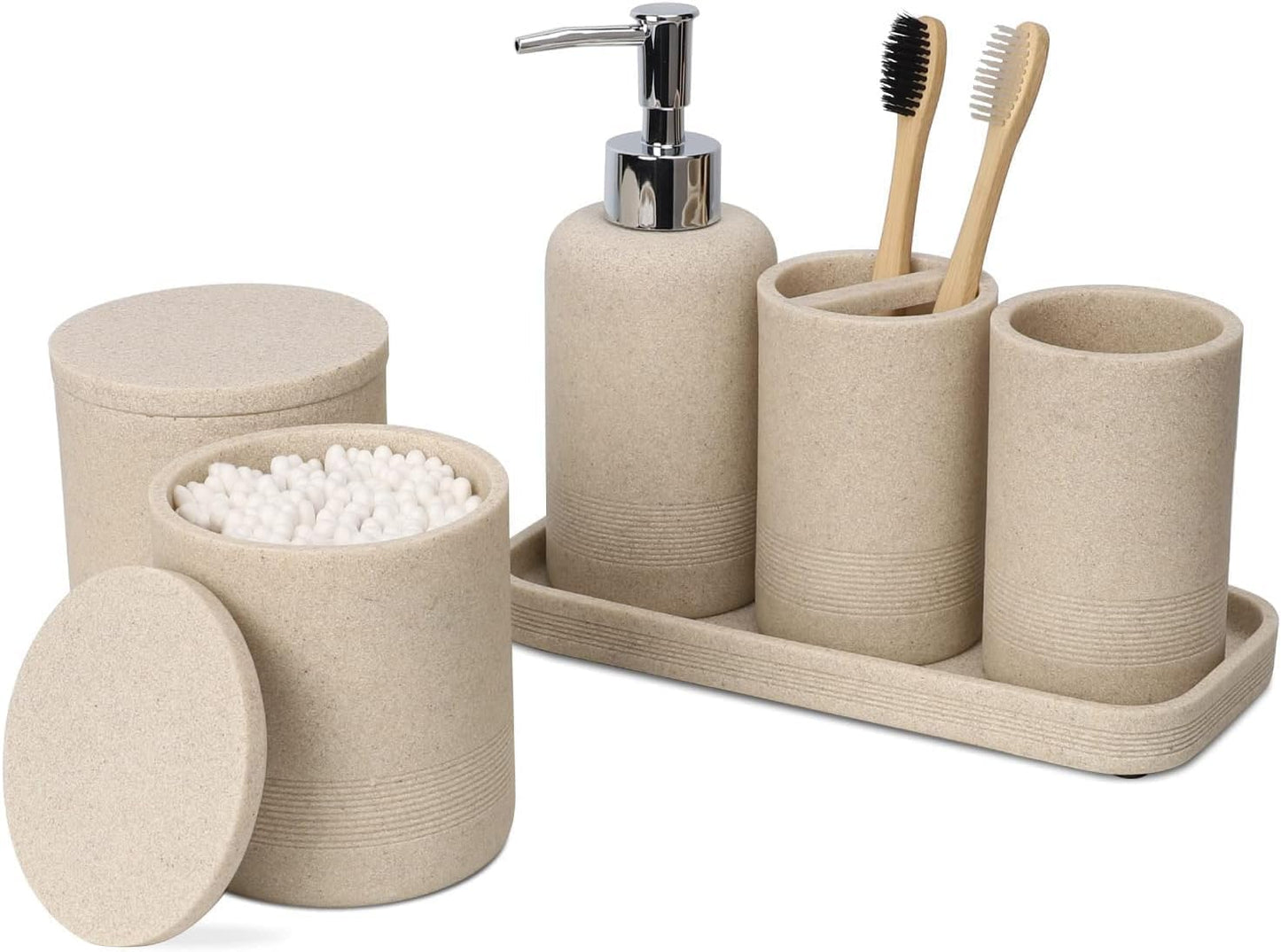 6-teiliges Badezimmer-Organizer-Set, Beige 6pcs