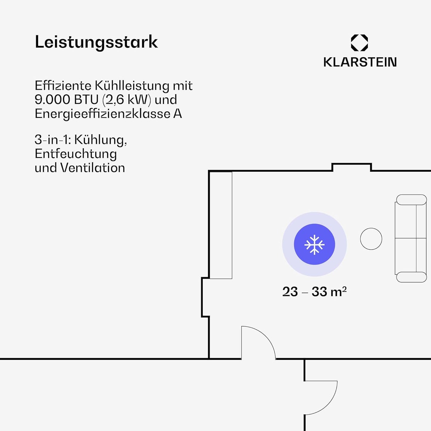 Mobile Klimaanlage mit App-Steuerung (3-in-1), Weiß Smart - 9000BTU
