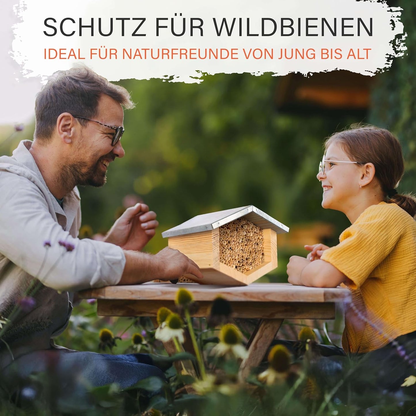 Insektenhotel mit Schilfröhrchen für Wildbienen, Brown Schilf - Für kleinere Bienen