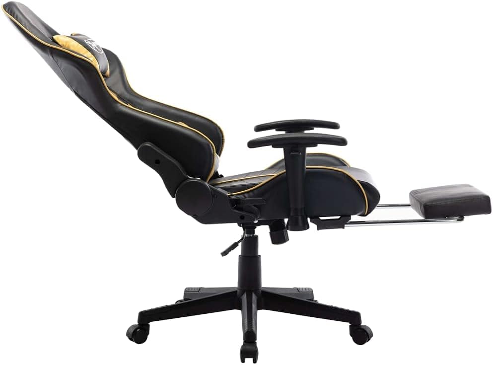 Höhenverstellbarer Gaming-Bürostuhl mit Fussstütze, Schwarz und Golden