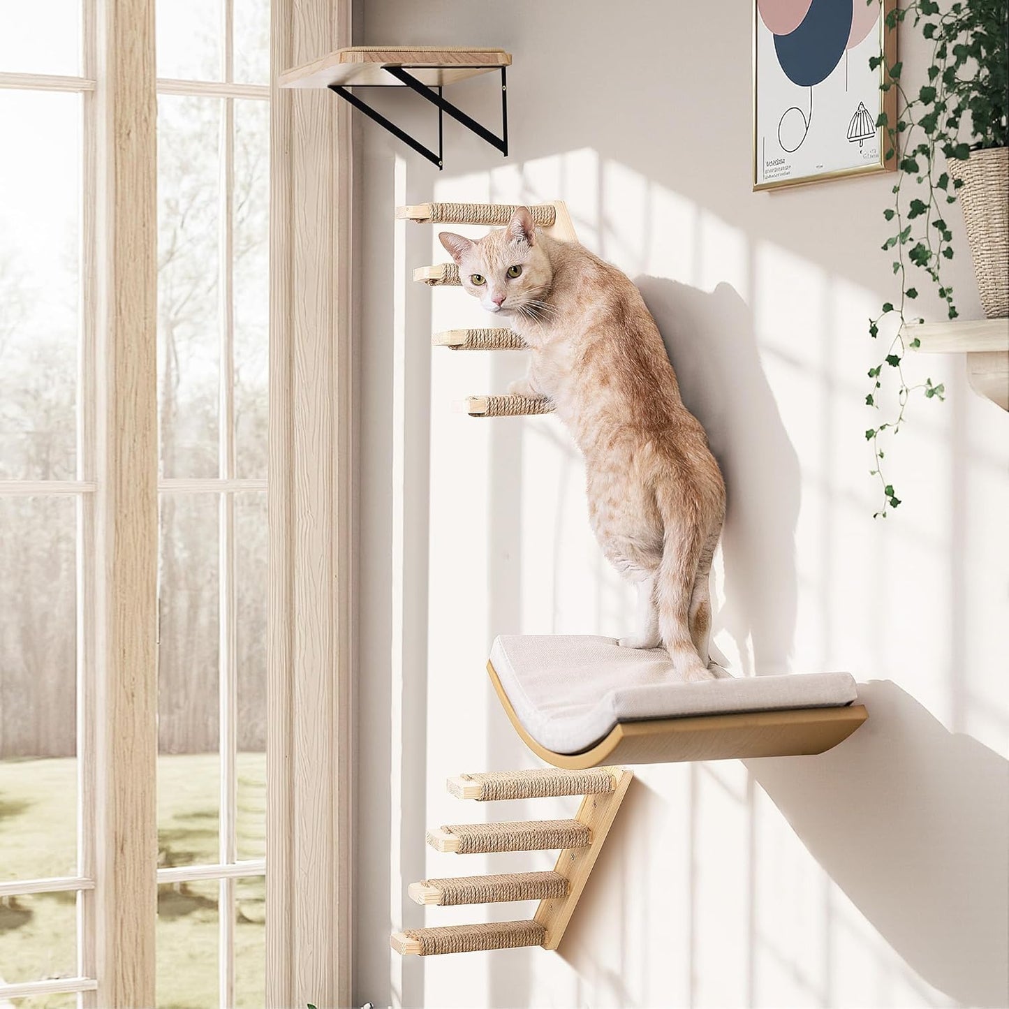 Katzen-Kletterwand-Set mit Plattformen und Treppen, Beige 2PC Pedal + 2PC Katze Wandregal