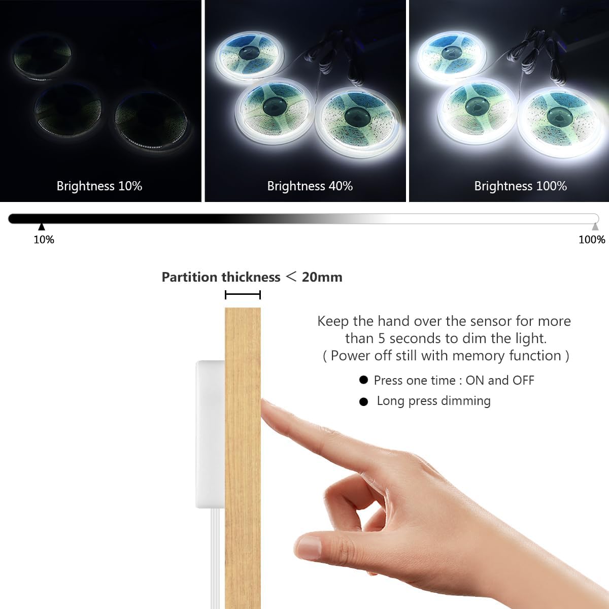 LED COB Strip Lichtleiste für Schränke und Regale, Weisses Licht 1M