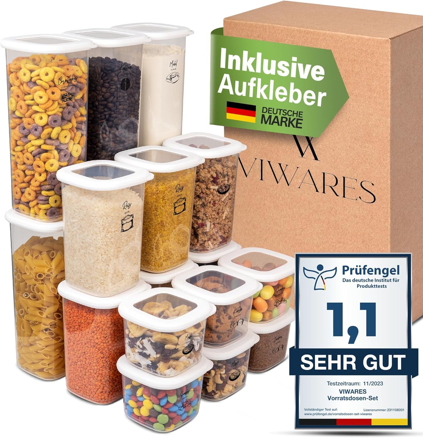 18-teiliges Vorratsdosen-Set, 18er Set Weiss
