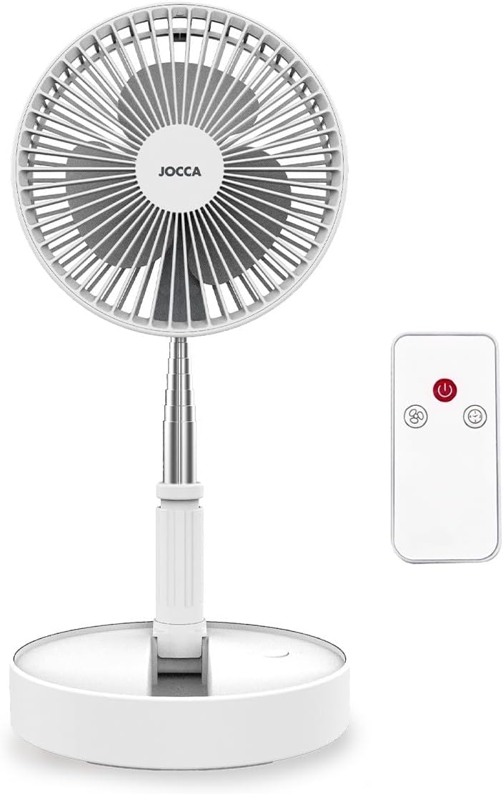 Faltbarer Standventilator mit Fernbedienung, höhenverstellbar, Weiss mit Fernbedienung