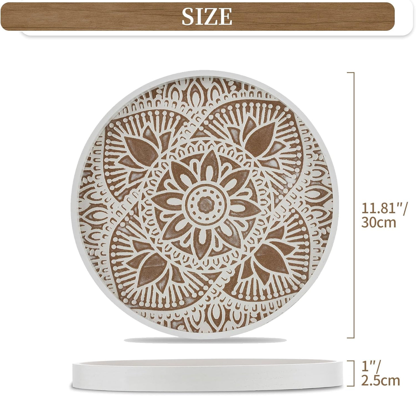 Rundes Vintage-Dekotablett, 30 cm Weiss