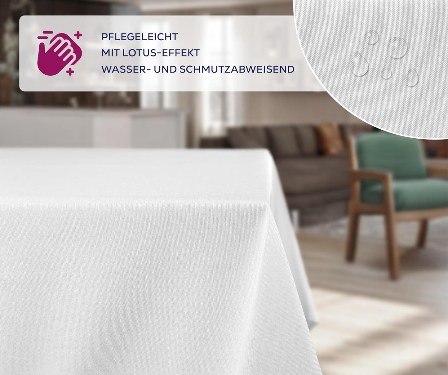 Fleckenabweisende Tischdecke, 320 x 160 cm (Rechteckig) Weiß