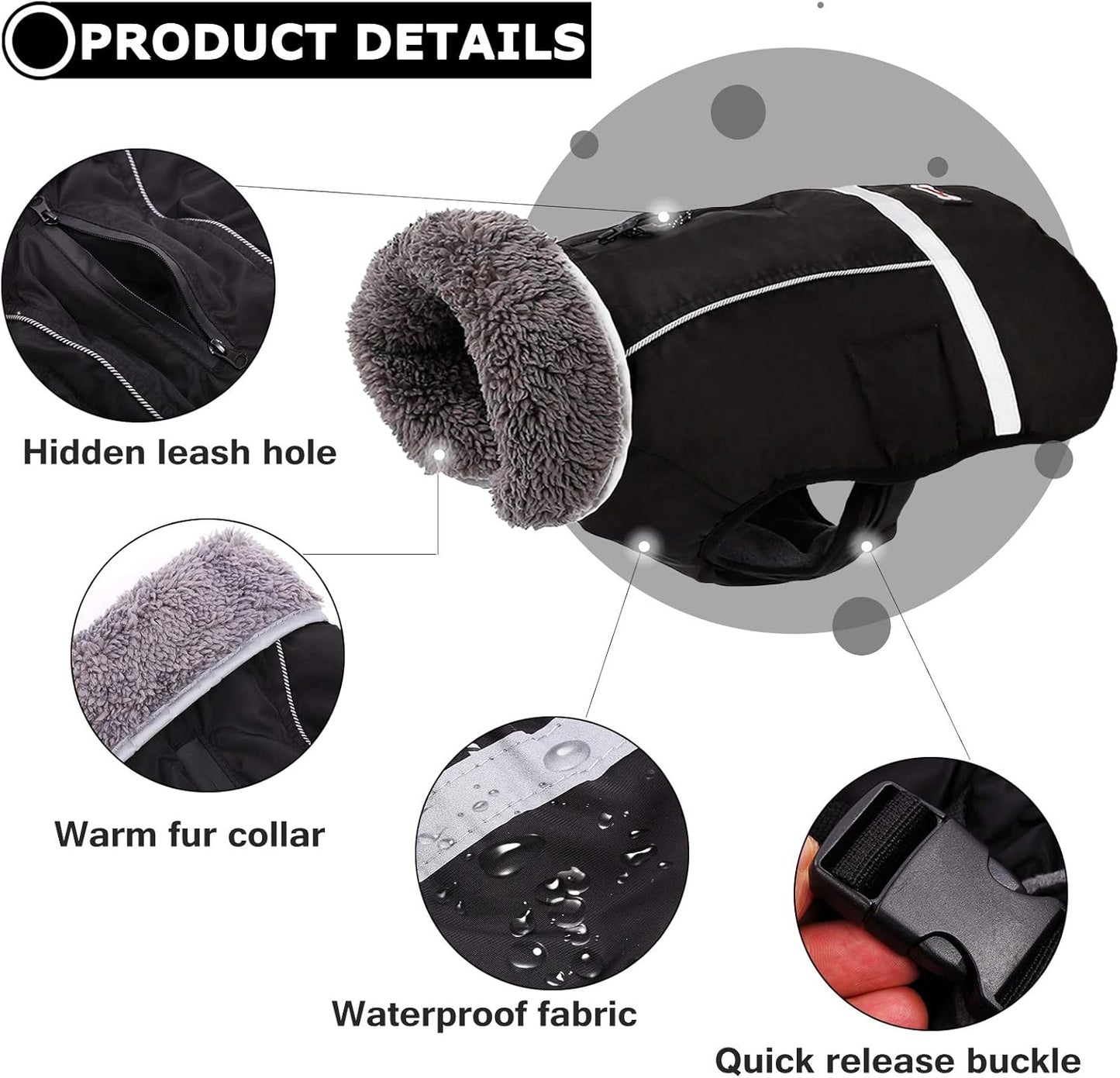 Reflektierende, wasserdichte Hundejacke mit Rollkragen, Schwarz Medium（Pack of 1）