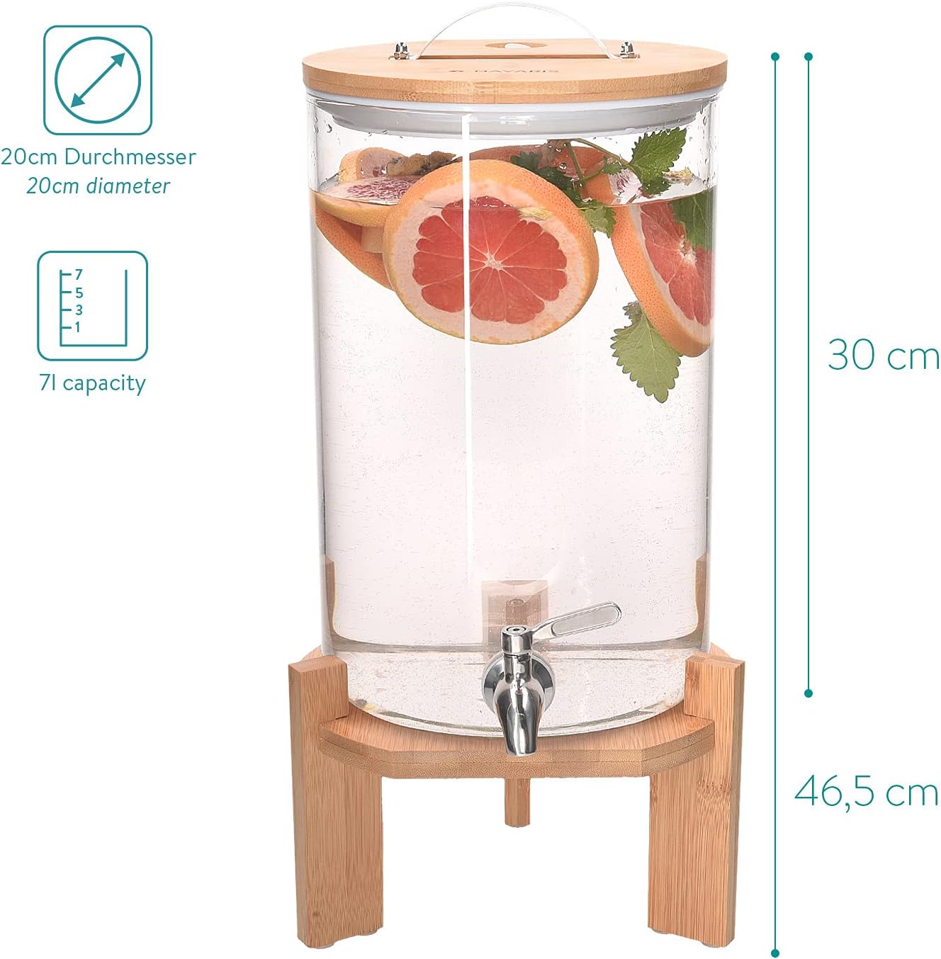 Getränkespender mit Zapfhahn, 7L Braun - Bambus