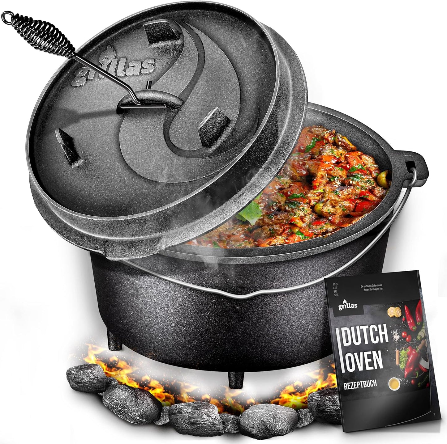 Dutch Oven Set, Topf mit Füsse, 4,2 Liter / 4,5 QT