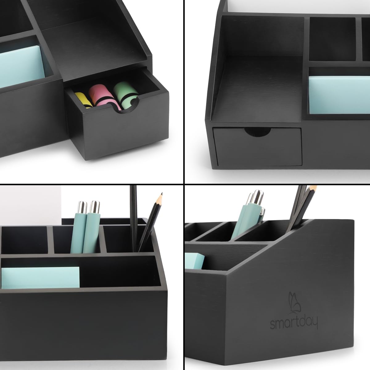 Schreibtisch-Organizer mit Schublade, Schwarz