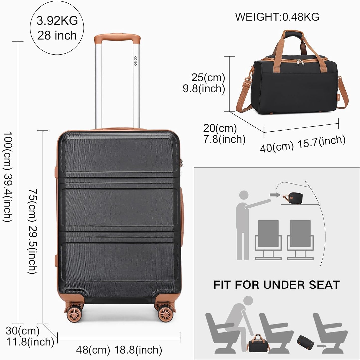 2-teiliges Reisekoffer-Set, Schwarz/Braun 74cm Gepäck-Sets