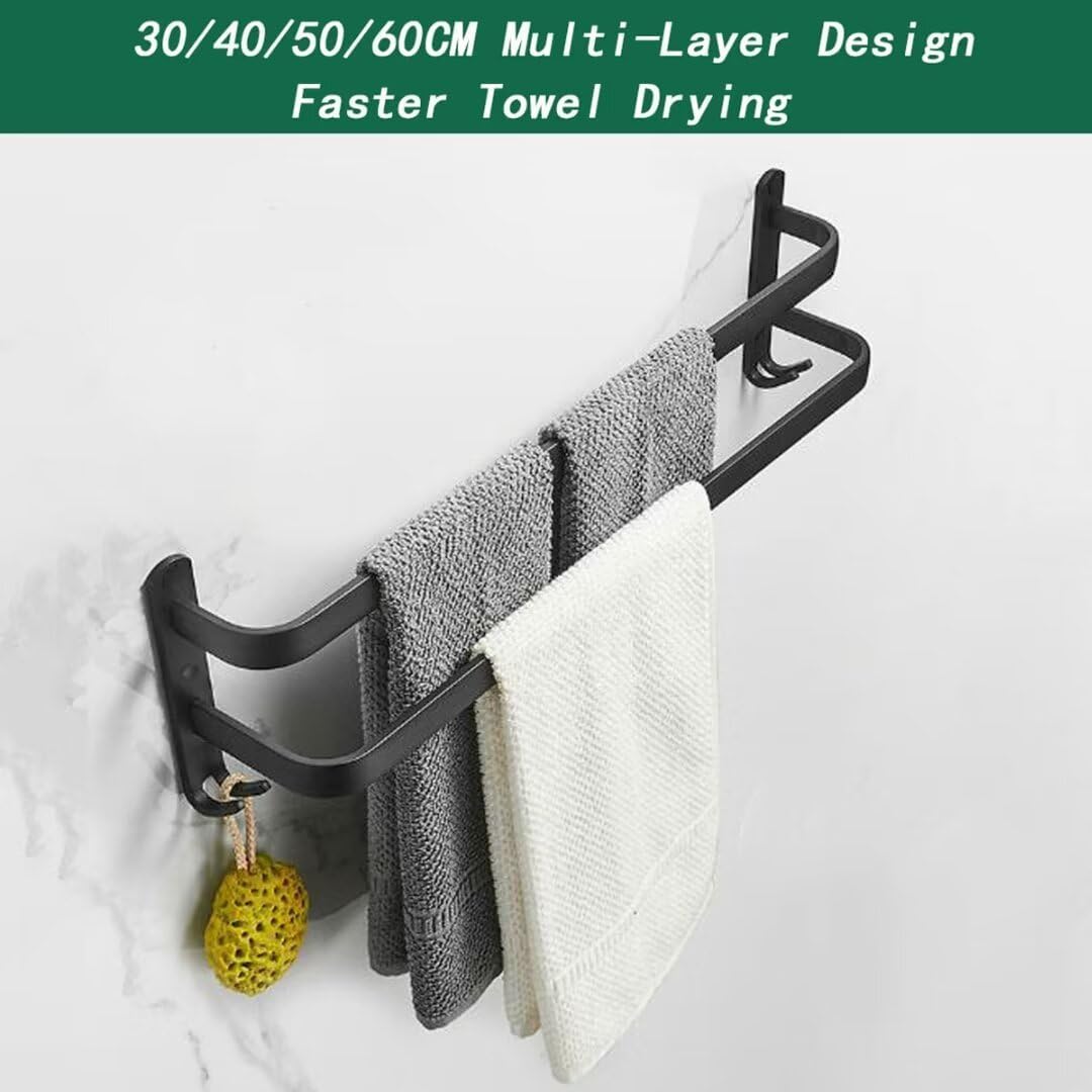 Handtuchhalter mit 2 Stangen und Haken, Schwarz 2 Stangen 40cm