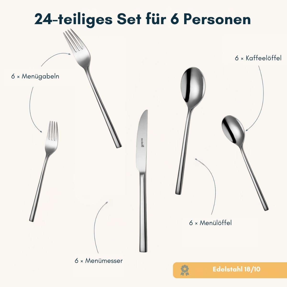 24-teiliges Montreux Besteckset für 6 Personen, 6 Personen - 24 Teile Silber