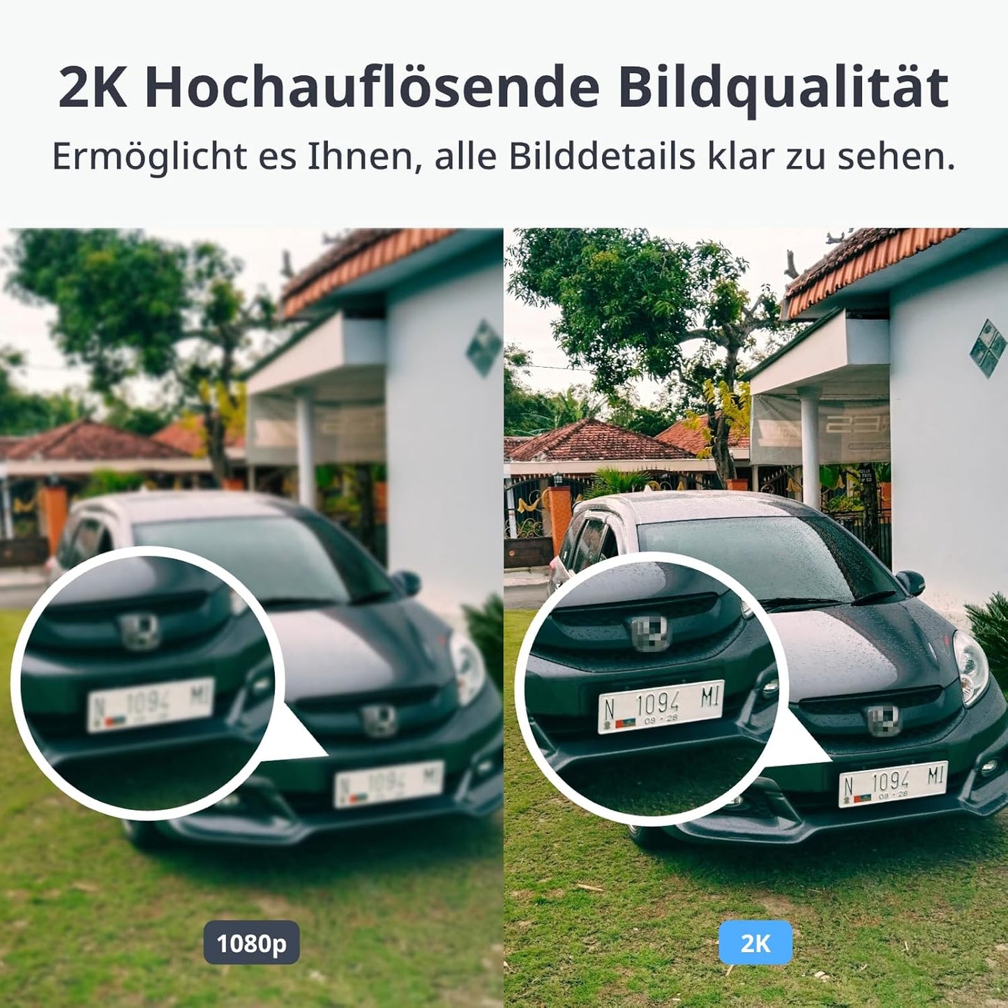 Drahtlose Sicherheitskamera mit Solarpanel, 2K, AI-Erkennung, 2K Aussenbereich