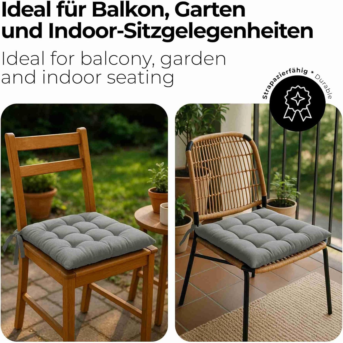 Basic 8er-Set Sitzkissen mit Bändern, 8 Stück - 40x40 cm Grau