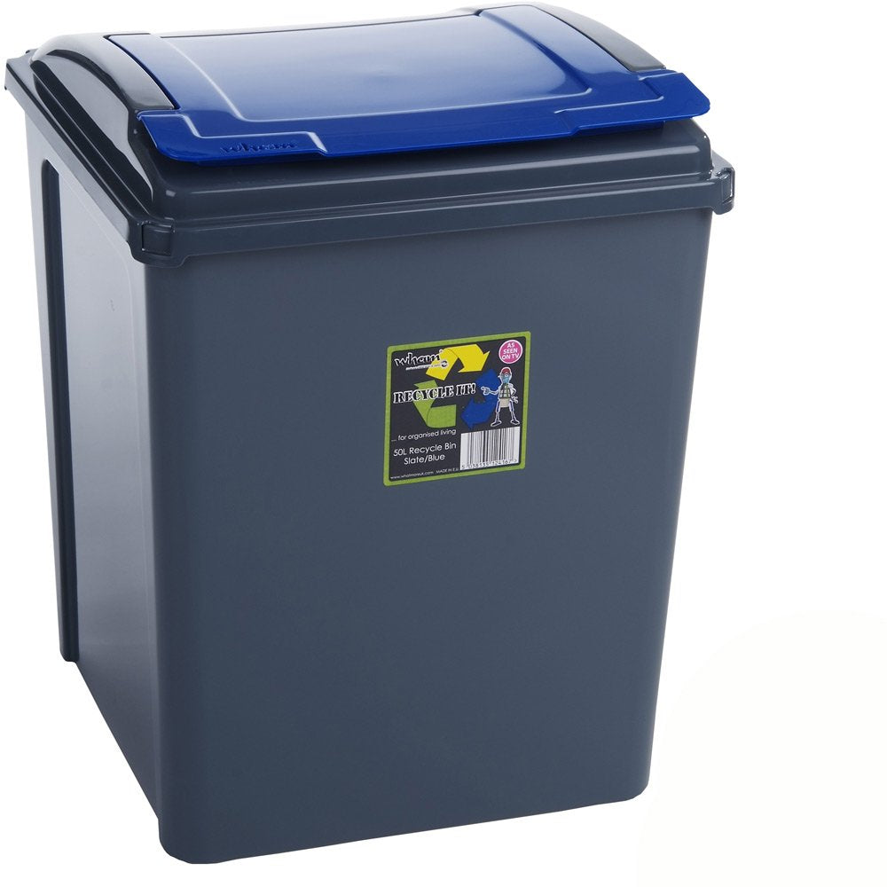 Recyclingtonne mit abnehmbarem Deckel, Blau, 1 x 50 Liter