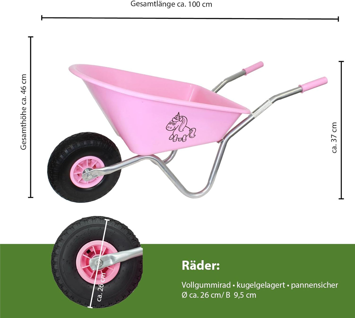 Kinderschubkarre Einhorn (40 kg Traglast), Einhorn | Rosa
