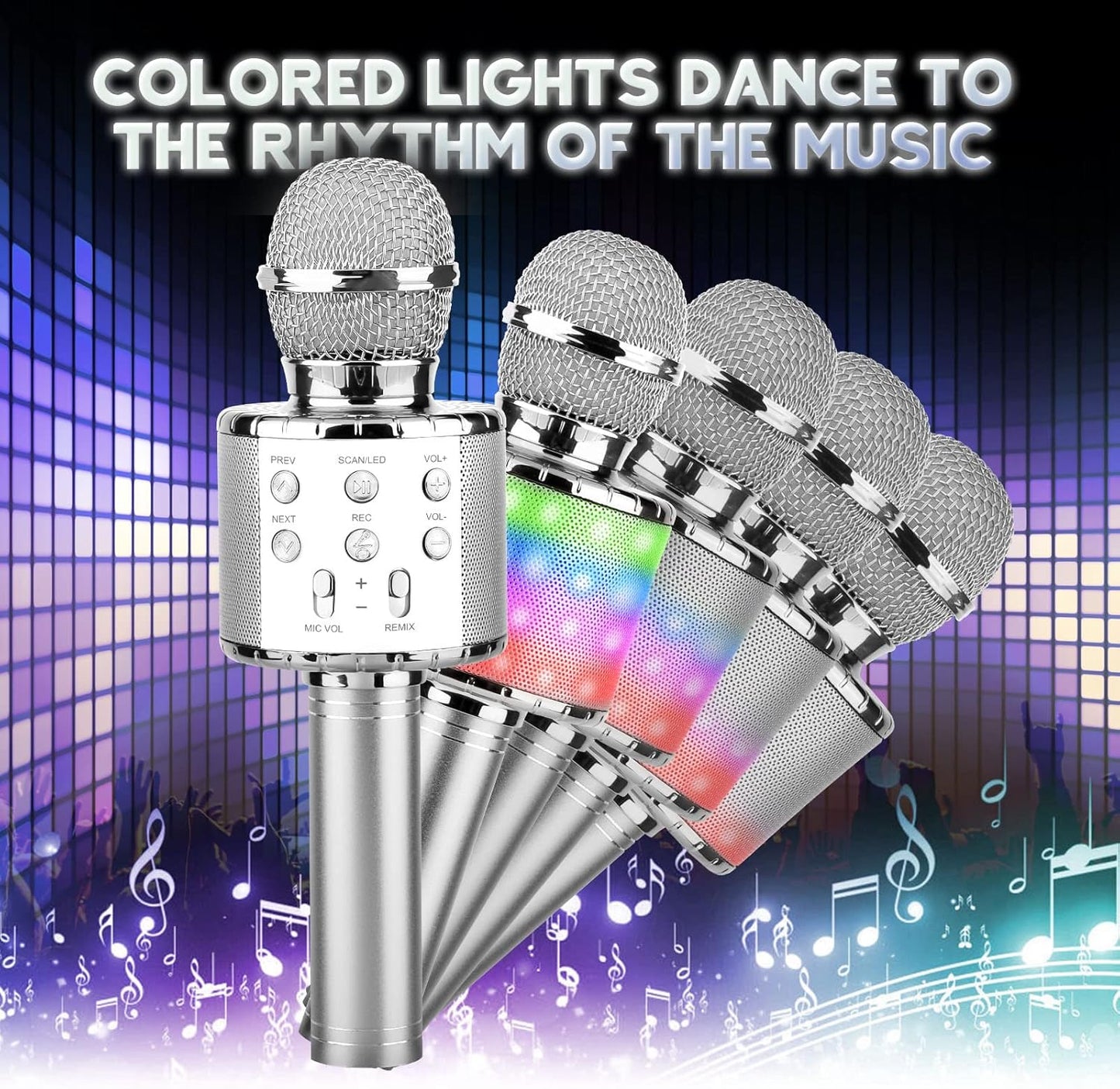 4-in-1 Kinder-Karaoke Mikrofon, silver