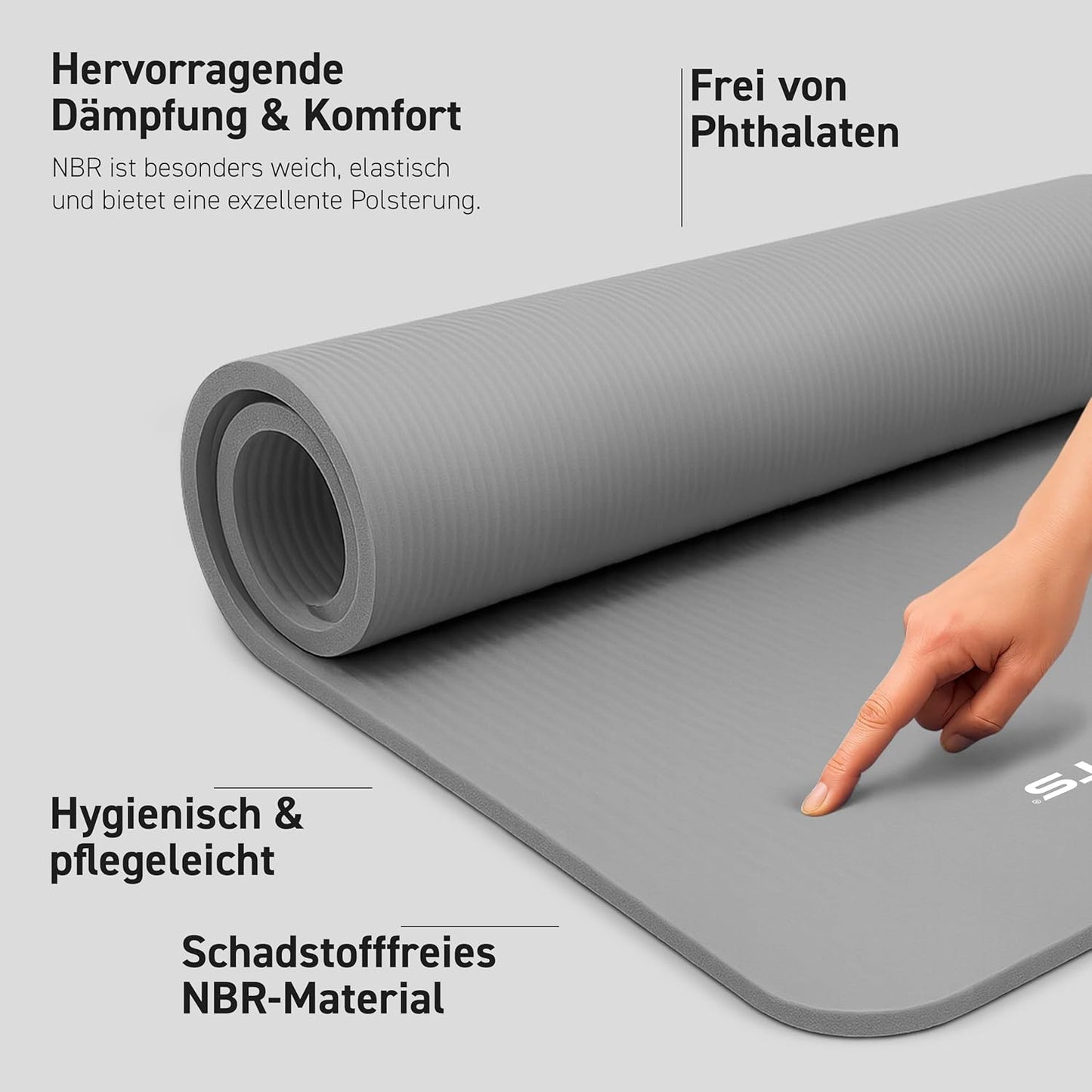 Gymnastik- und Yogamatte mit Tragegurt & App, Grau-Anthrazit ; 190 x 60 x 1,5 cm