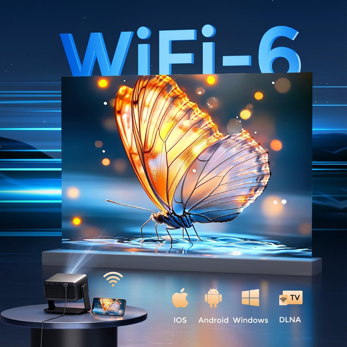 Beamer 30000 Lumen mit WiFi/Bluetooth, 1080P