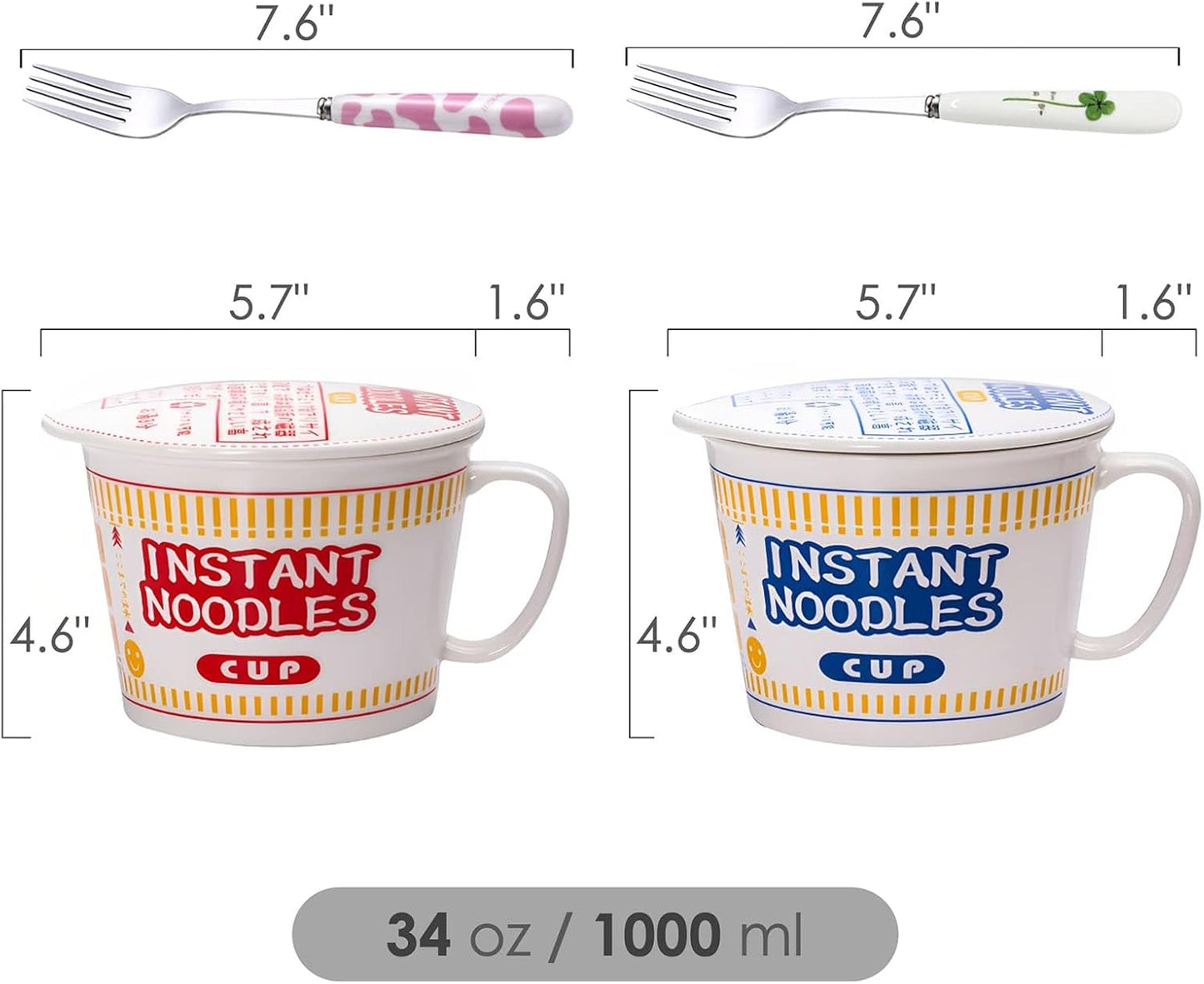 Ramen-Schüssel mit Deckel, 2 Stück Rot und Blau