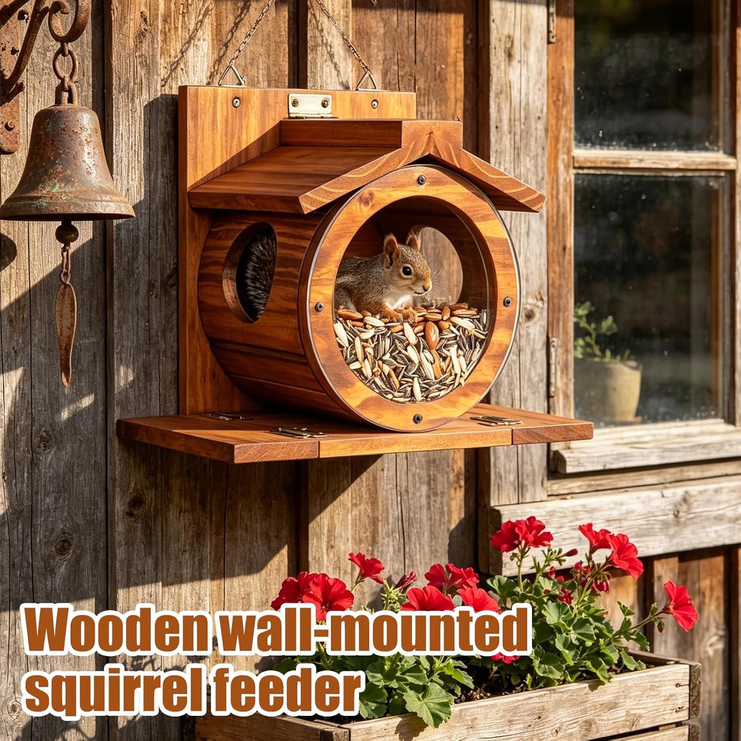 Eichhörnchen Futterhaus mit Fenster, wetterfestes Holz