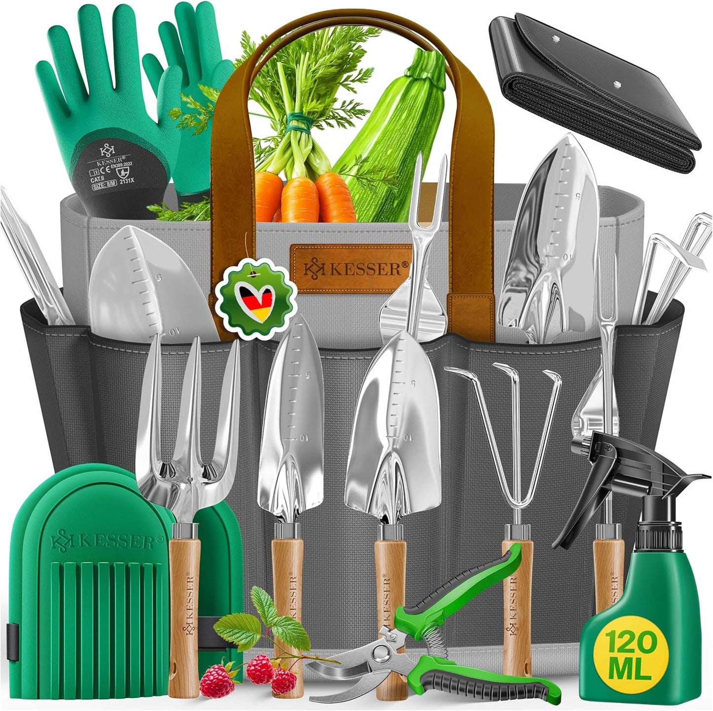10-teiliges Gartenwerkzeug-Set mit ergonomischen Griffen, Grau / Anthrazit