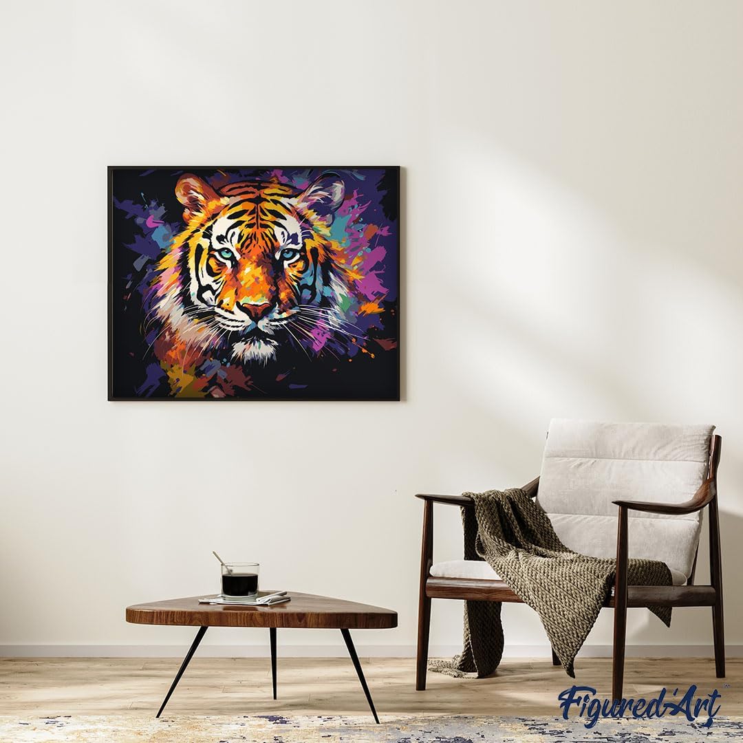 Malen Nach Zahlen Set Tiger, 40 x 50 cm, Tiger Farbenfroh Abstrakt 40x50cm Mit Keilrahmen (nicht gespannt)