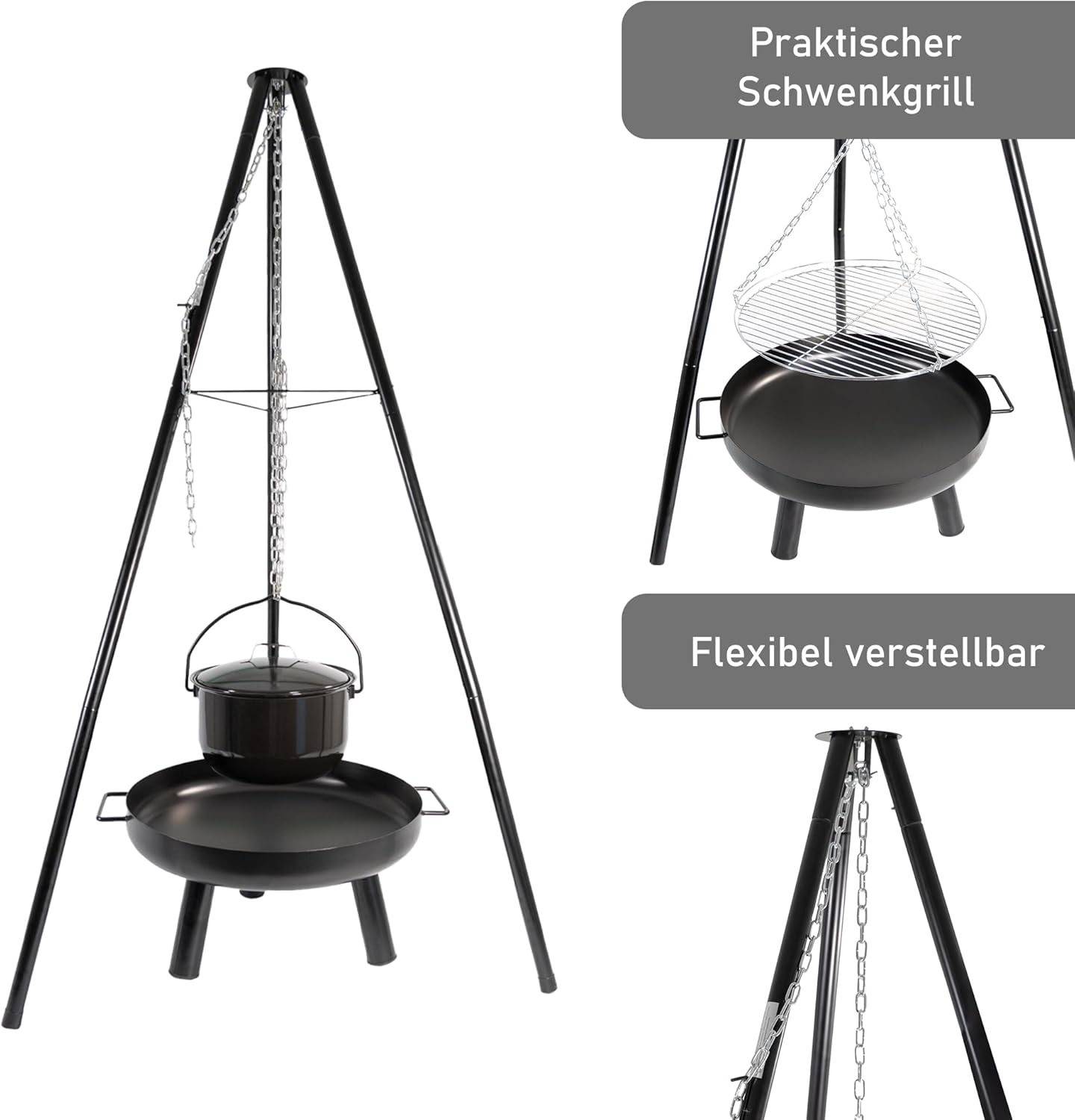 Feuerschale mit Schwenkgrill, Dreibein