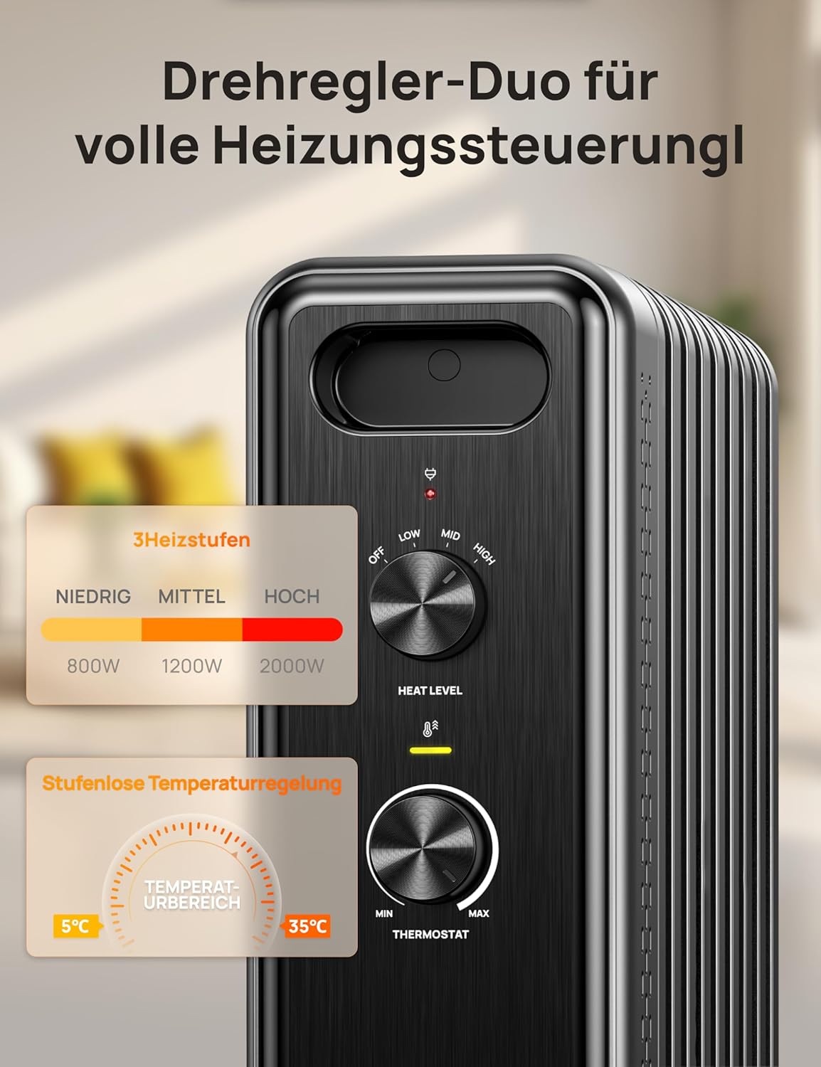 Ölradiator mit Thermostat & Schutzfunktionen