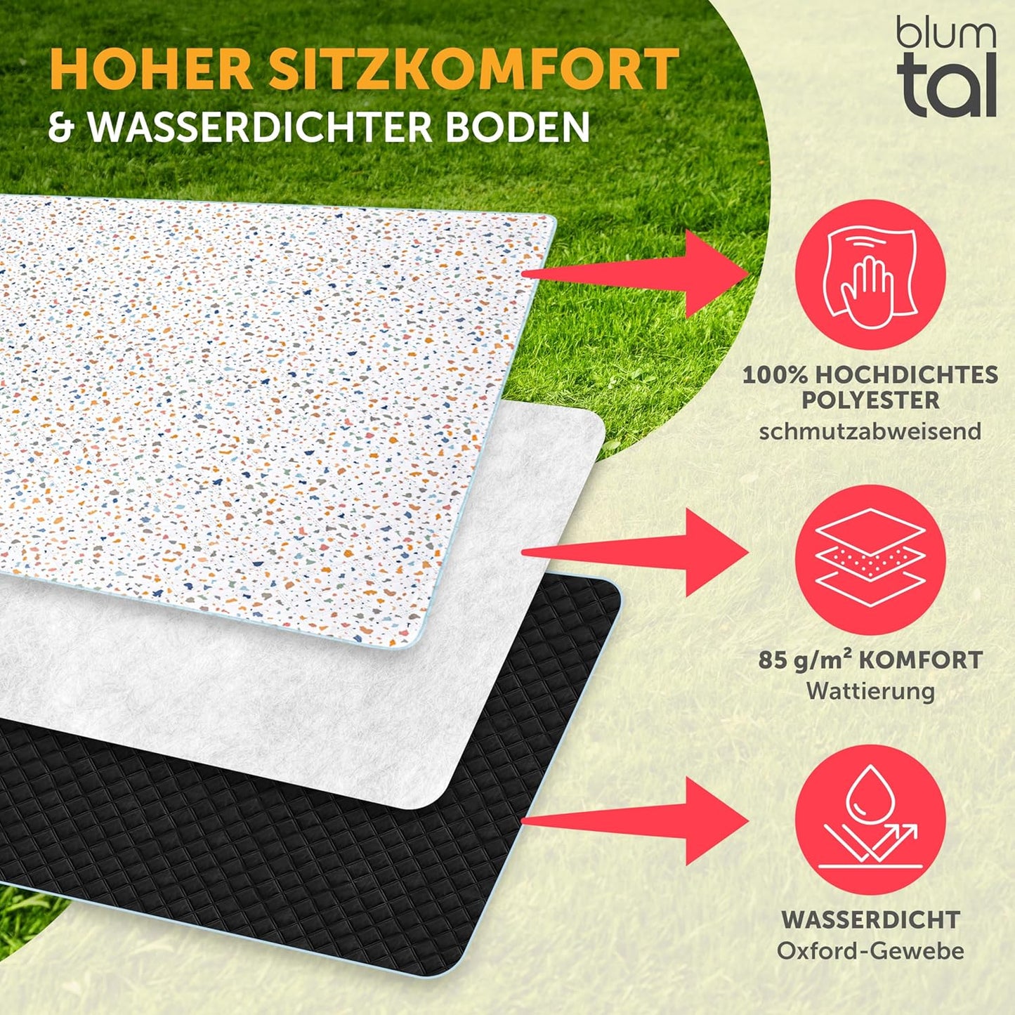 Wasserdichte Picknickdecke, Terrazzo Bunt 200 x 200 cm