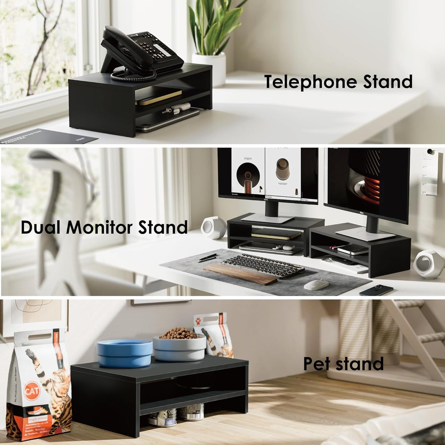 Ergonomischer Monitorständer mit Ablage, Schwarz 42.5x23.5x14cm