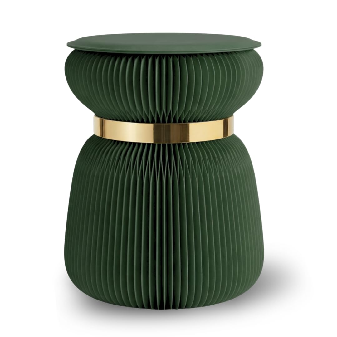 Papierhocker Papli Lux mit 180 Lamellen, Grün mit Goldenem Band
