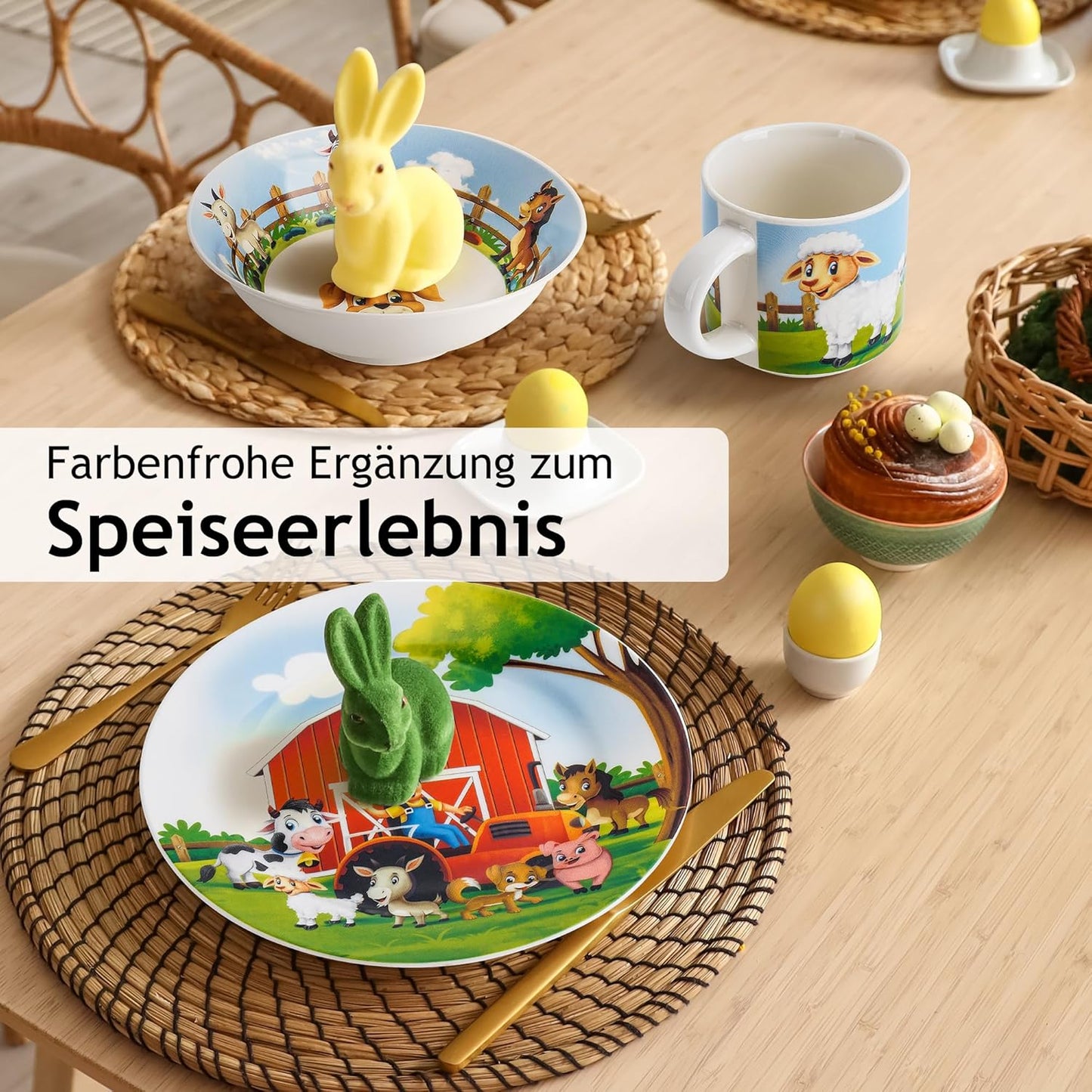 Kindergeschirr-Set aus Porzellan, Bauernhof