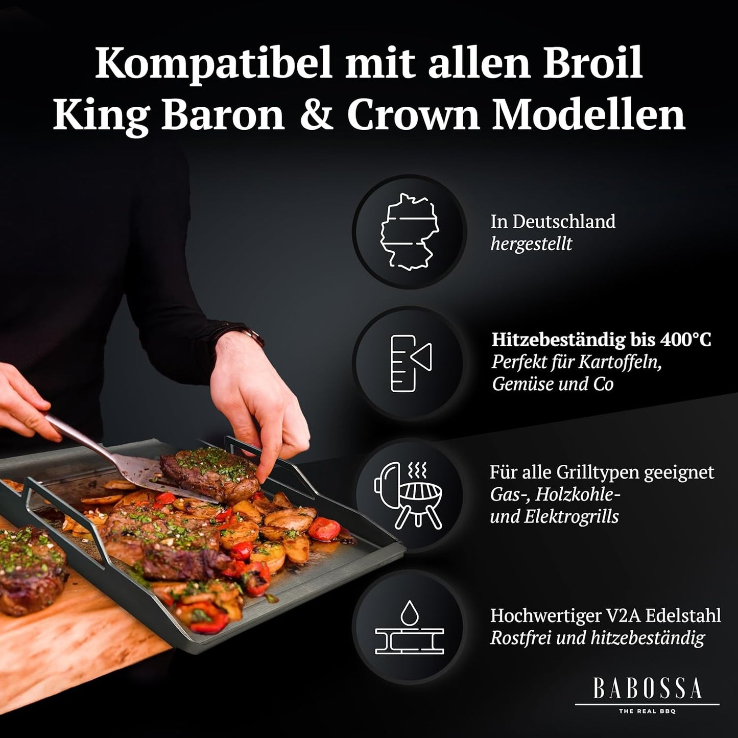 Grill-Plancha aus Edelstahl, 43.4 x 32 x 8.5 cm