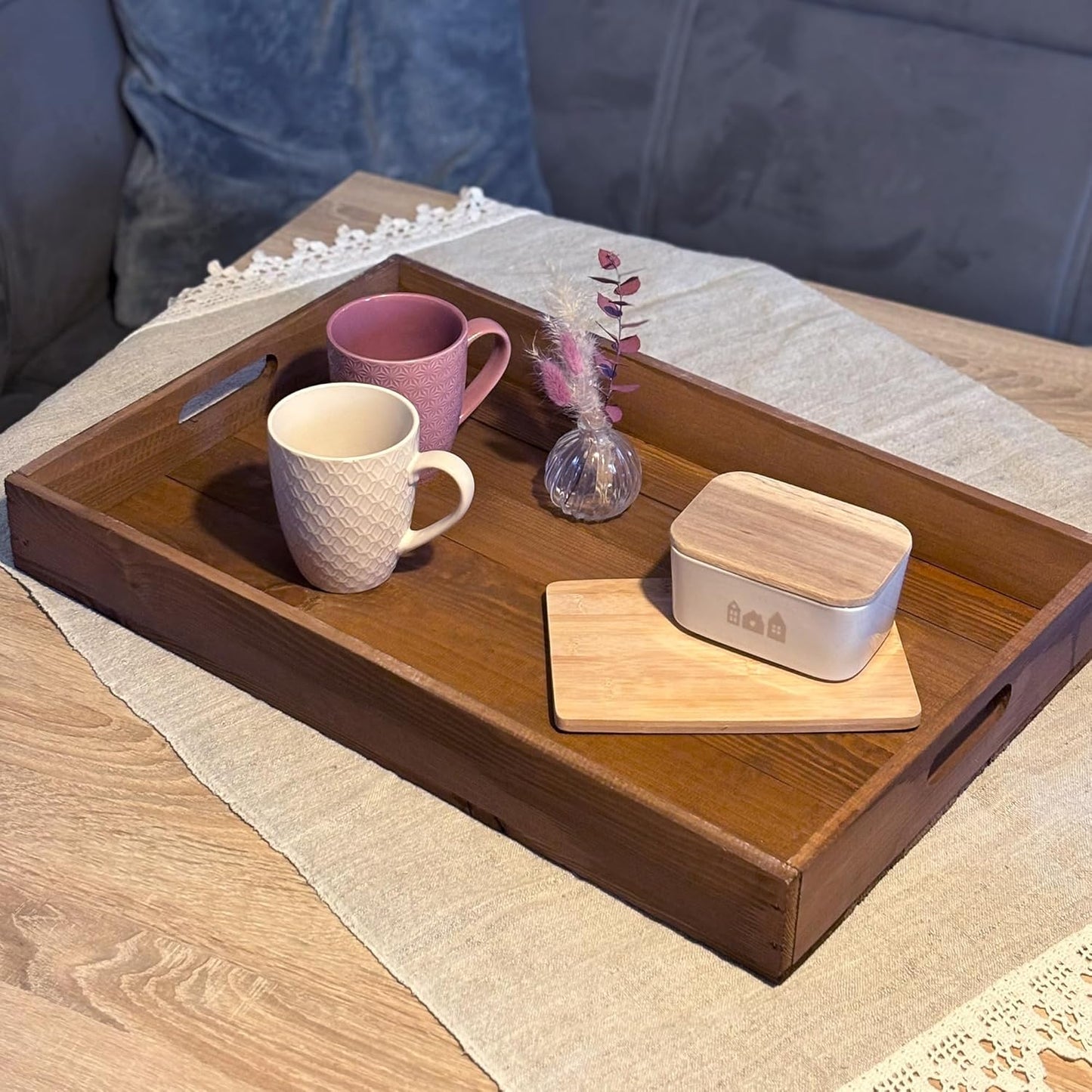 Serviertablett aus Holz 60x40x8cm, Braun