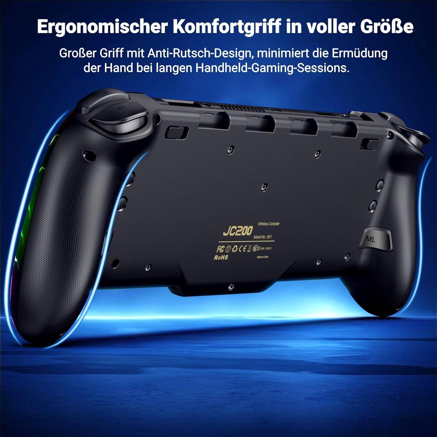 Bluetooth-Controller für Switch mit RGB und Makro-Funktion, Schwarz Flammen Muster