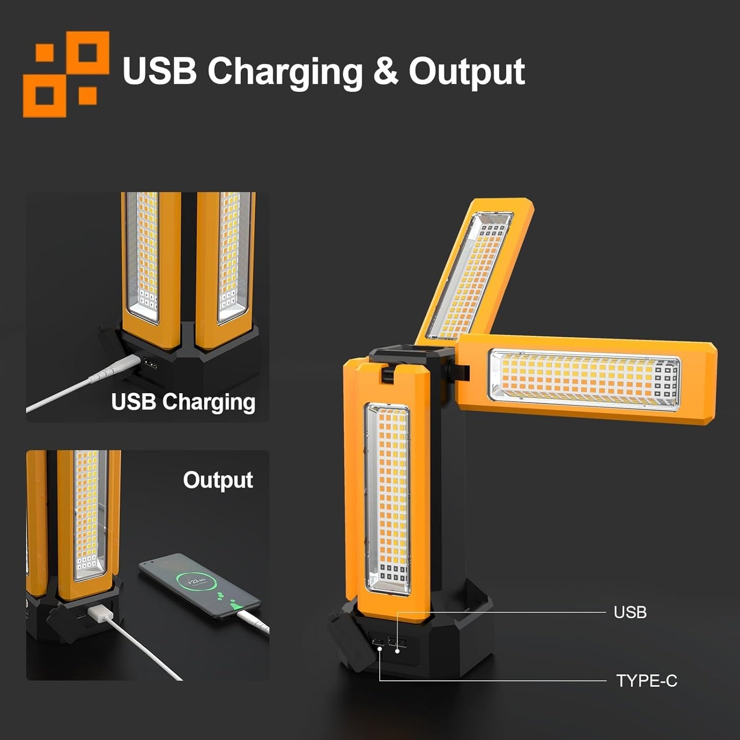 LED Solar-Baustrahler V3000 mit Akku, Orange Ohne Stativ