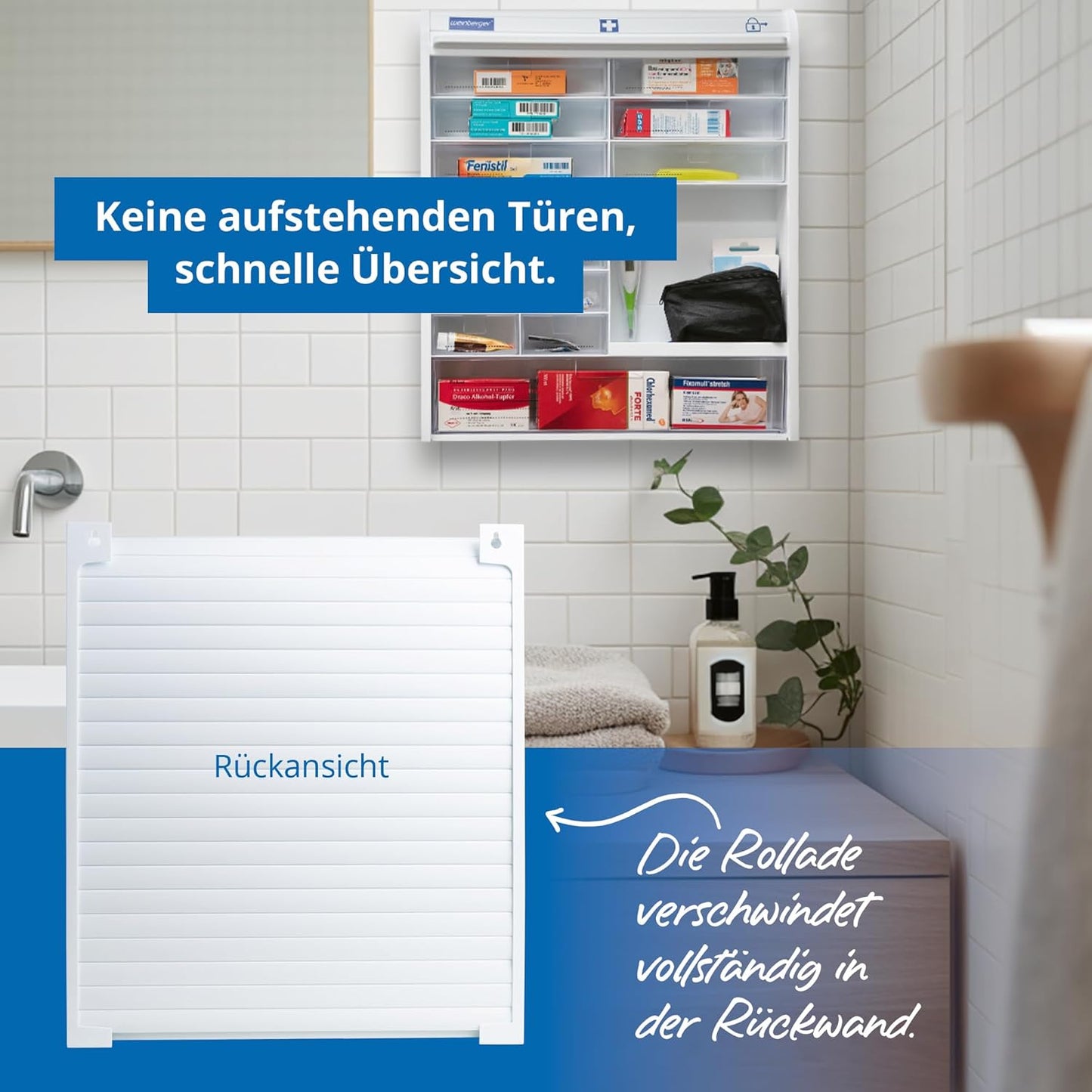 Medizinschrank mit Kindersicherung und Jalousie