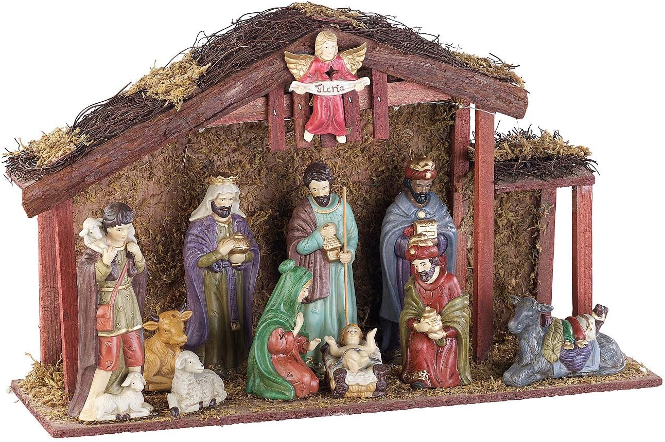 Weihnachtskrippe mit 11 Porzellan-Figuren