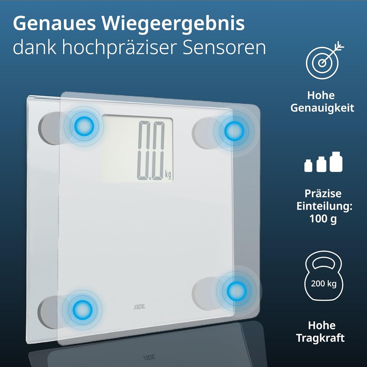 Digitale Körperwaage mit grossem Display, Silber / XXL-Display 200 kg