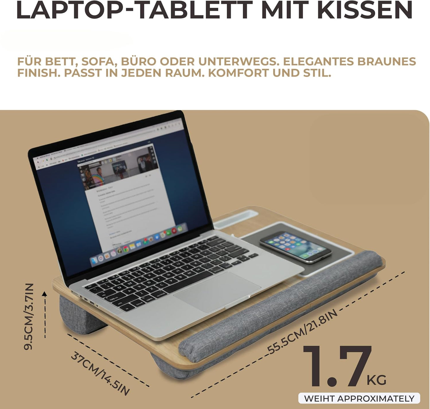 Laptopkissen mit Handgelenkauflage, Grau