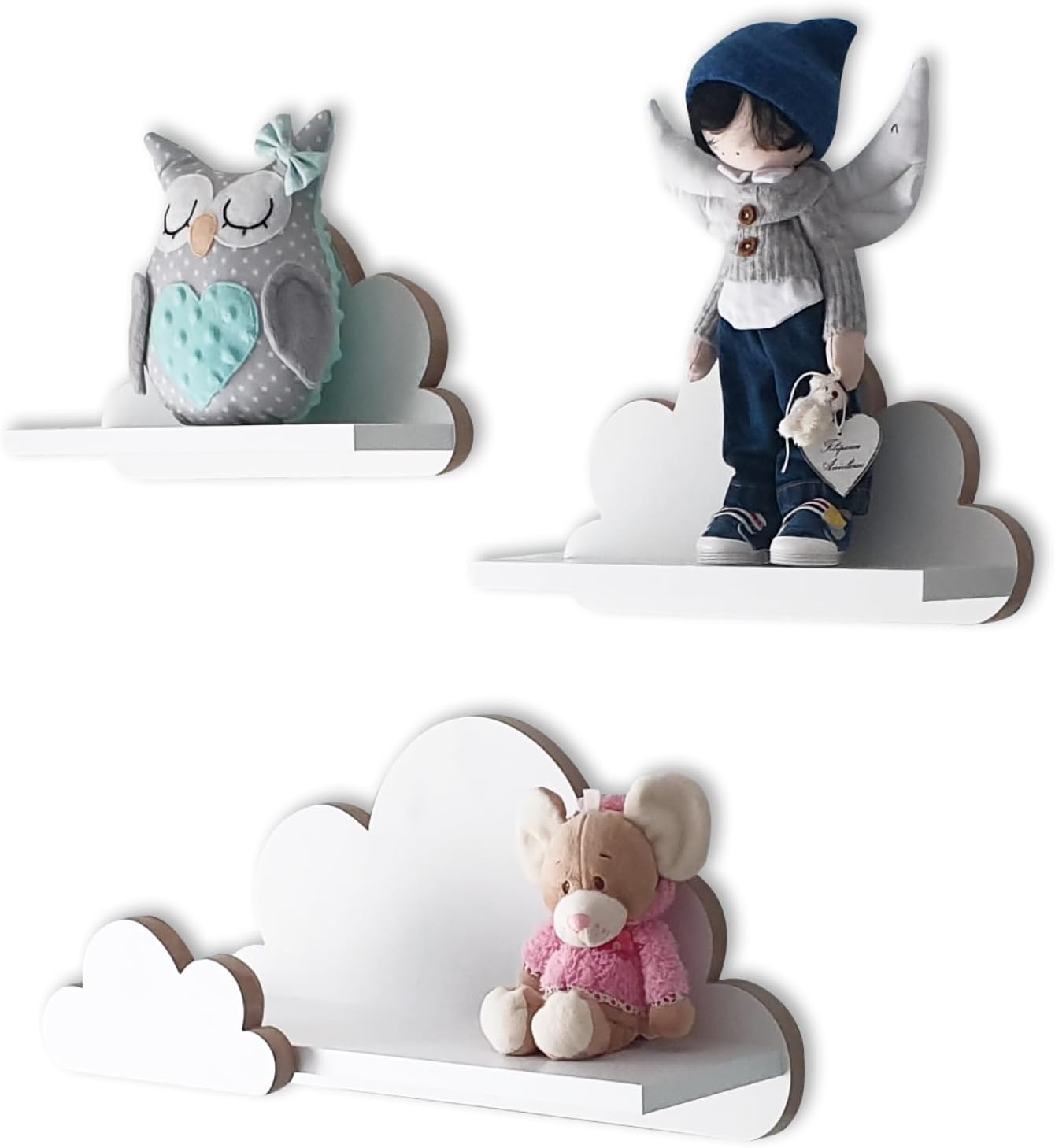 3-teiliges Wolken-Wandregal-Set für Kinderzimmer, Laguna Elegance