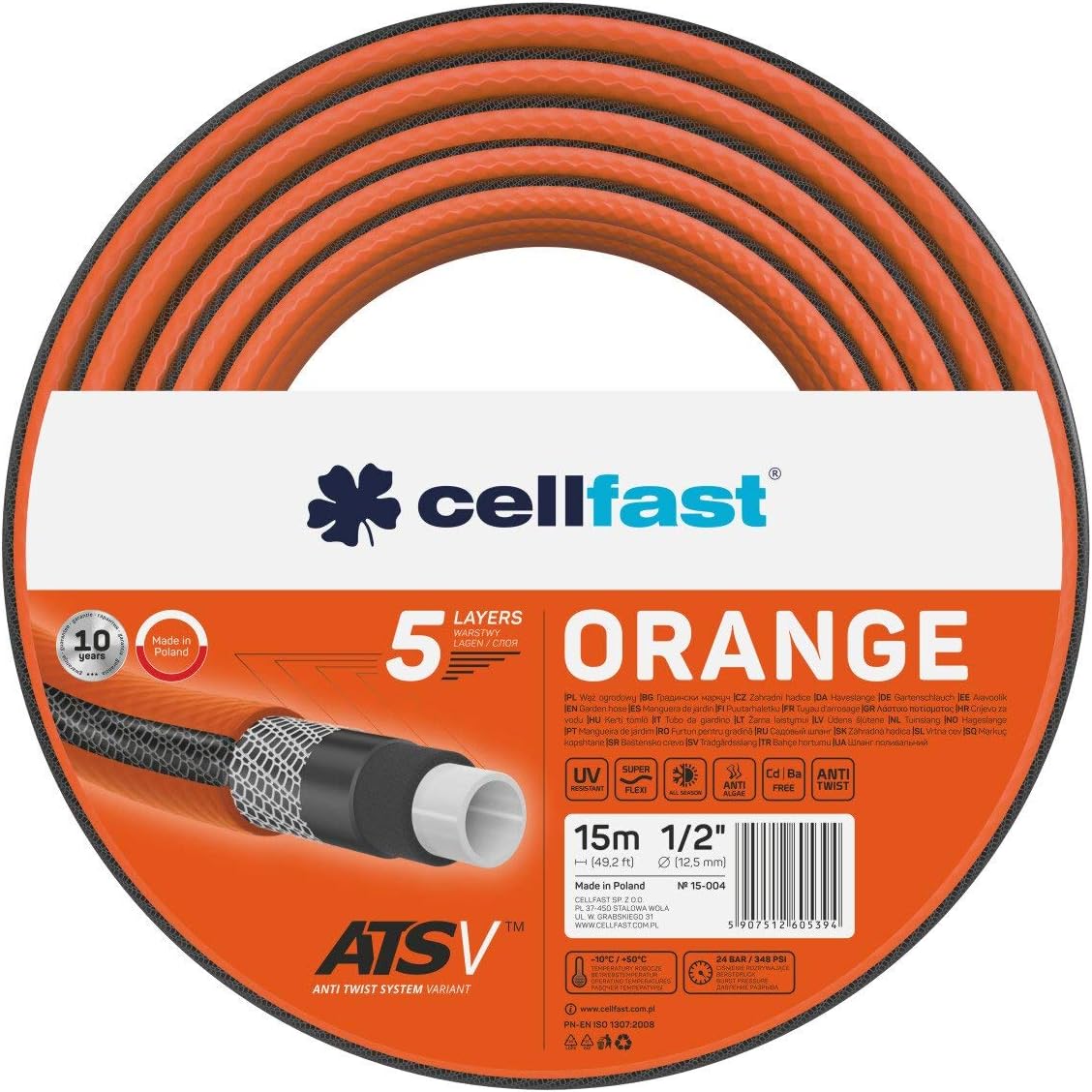 Gartenschlauch 5-Lagen, 1/2" 15m Orange