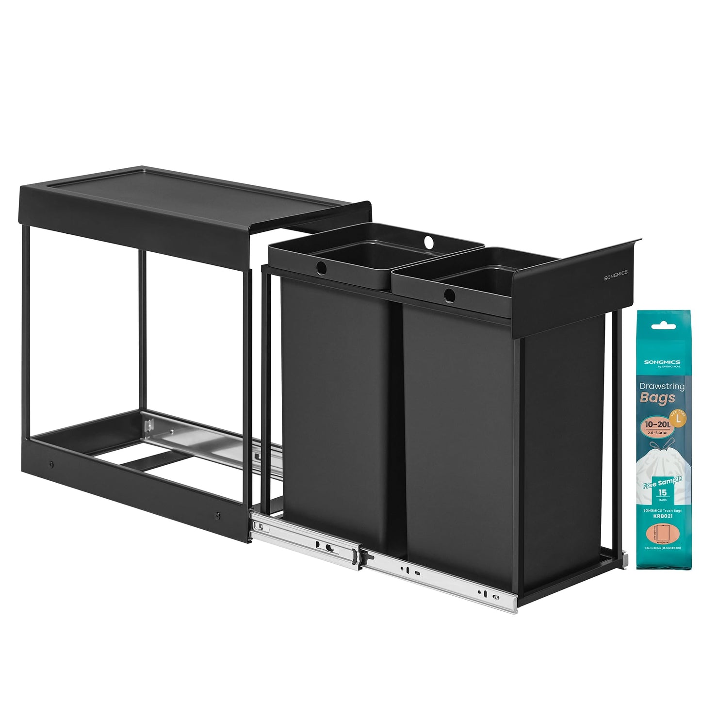 Mülltrennsystem für Unterschrank, tintenschwarz 2 x 15 L