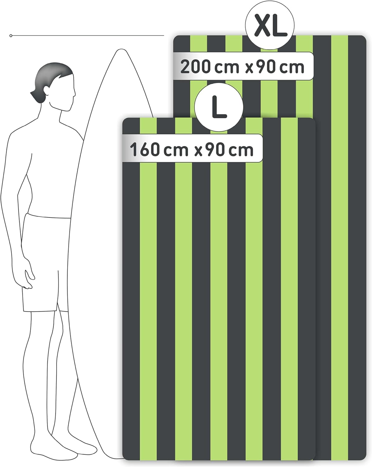 Strandtuch XXL aus Mikrofaser, 200cm x 90cm 08 Grün - Dunkelgrau