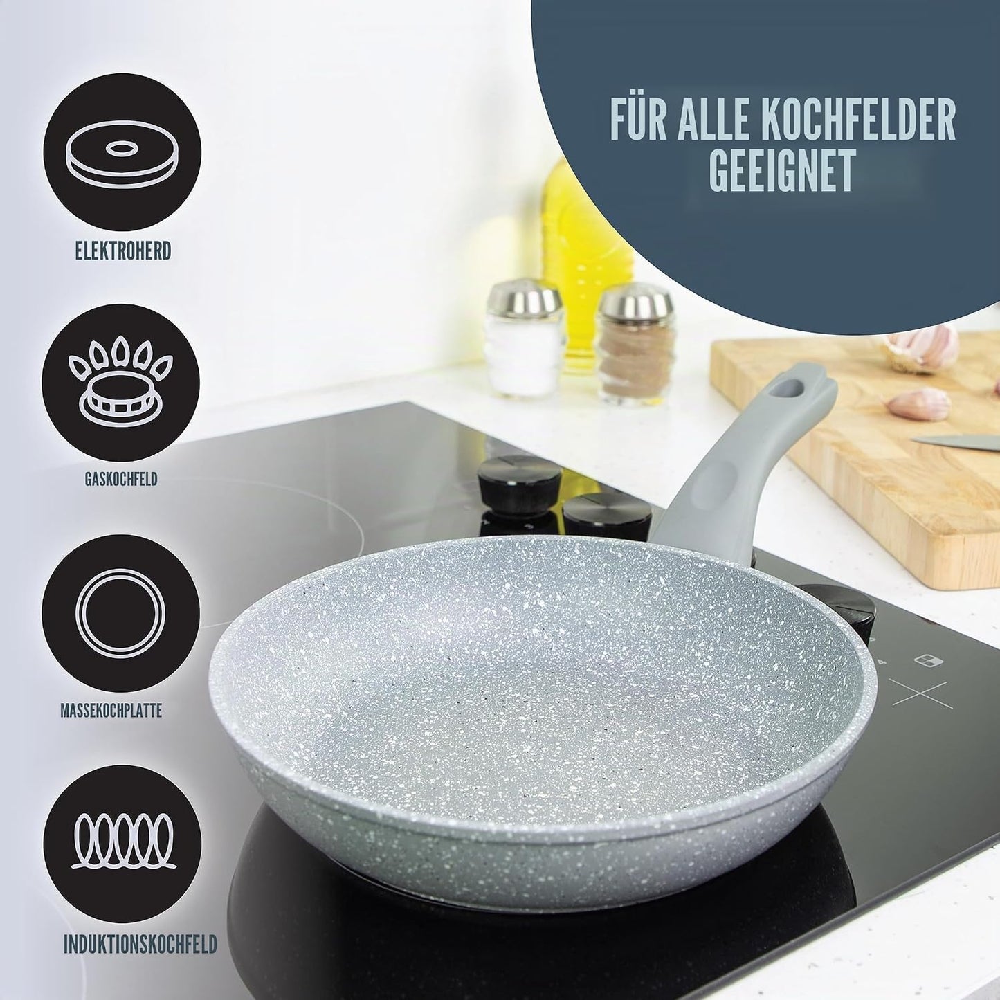 Antihaft-Bratpfanne 24cm für alle Herdarten, Grau 24cm